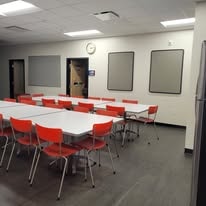 Training classroom with tables and chairs